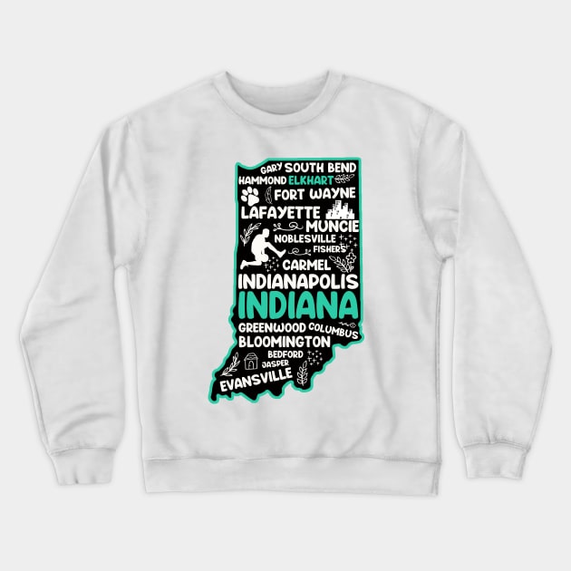 Elkhart Indiana cute map Evansville, Carmel, South Bend, Fishers, Bloomington, Hammond, Gary, Lafayette Crewneck Sweatshirt by BoogieCreates